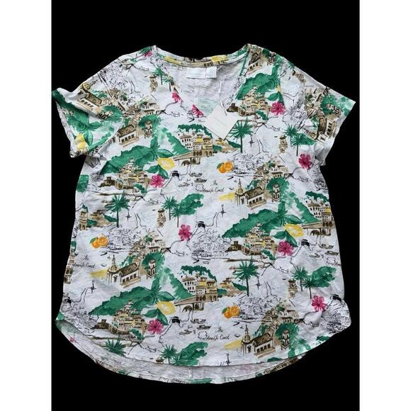 Cynthia Rowley Tops - Cynthia Rowley Womens 1X Cotton Top Amalfi Coast Print Short Sleeve  New